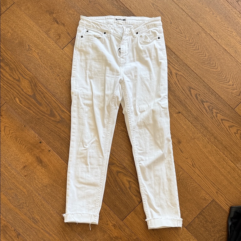 Roots White Denim Jeans size 28 waist inseam 28